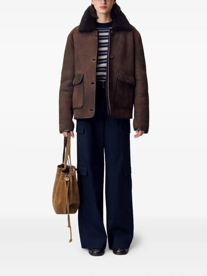 Claudie Pierlot Shearling-Collar Suede Jacket