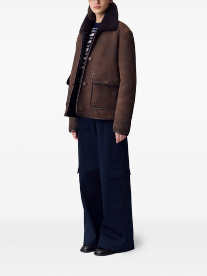 Claudie Pierlot Shearling-Collar Suede Jacket