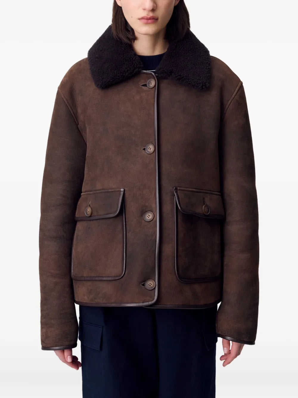 Claudie Pierlot Shearling-Collar Suede Jacket