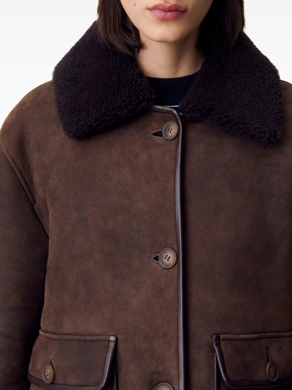 Claudie Pierlot Shearling-Collar Suede Jacket