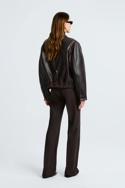 Clint Chocolate Leather Bomber Jacket
