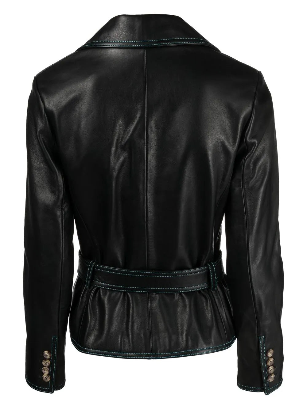 Cormio Cropped Belted Leather Jacket with Contrast Stitching
