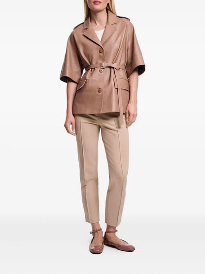 Costarellos Short-Sleeve Belted Leather Jacket