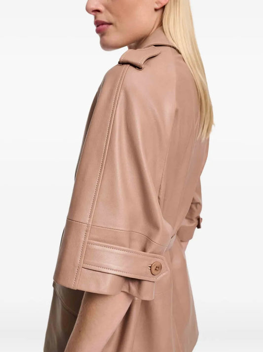 Costarellos Short-Sleeve Belted Leather Jacket