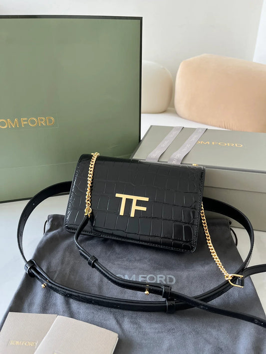 Tom Ford Leather Croc-effect Bag with Logo Plaque - Green