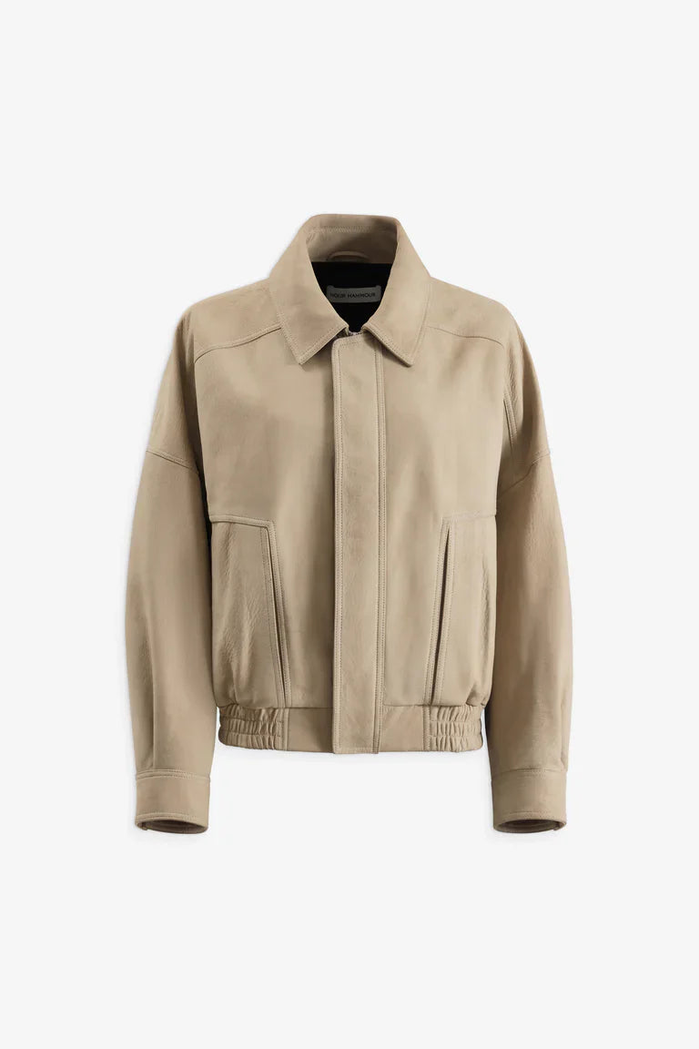 Dalma Suede Beige Bomber Jacket