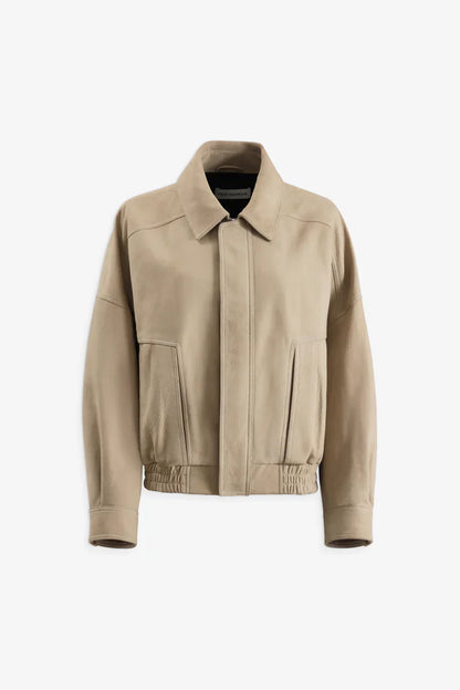Dalma Suede Beige Bomber Jacket