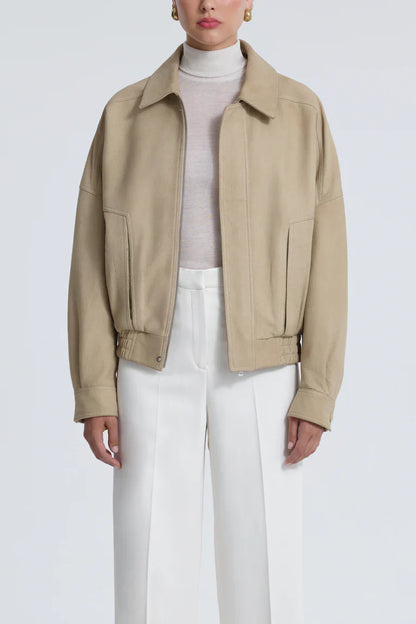 Dalma Suede Beige Bomber Jacket