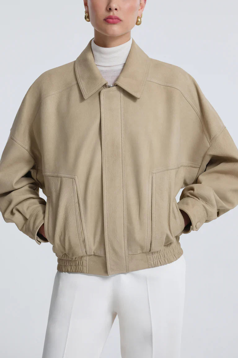Dalma Suede Beige Bomber Jacket