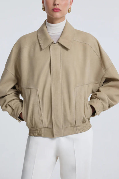 Dalma Suede Beige Bomber Jacket