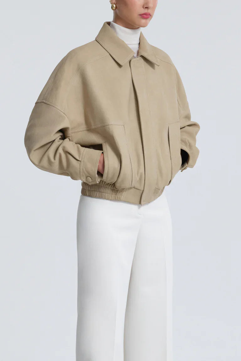 Dalma Suede Beige Bomber Jacket