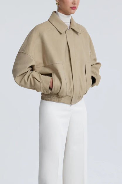 Dalma Suede Beige Bomber Jacket