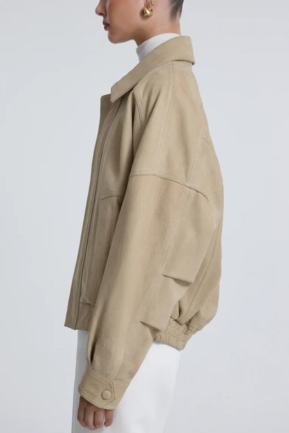 Dalma Suede Beige Bomber Jacket