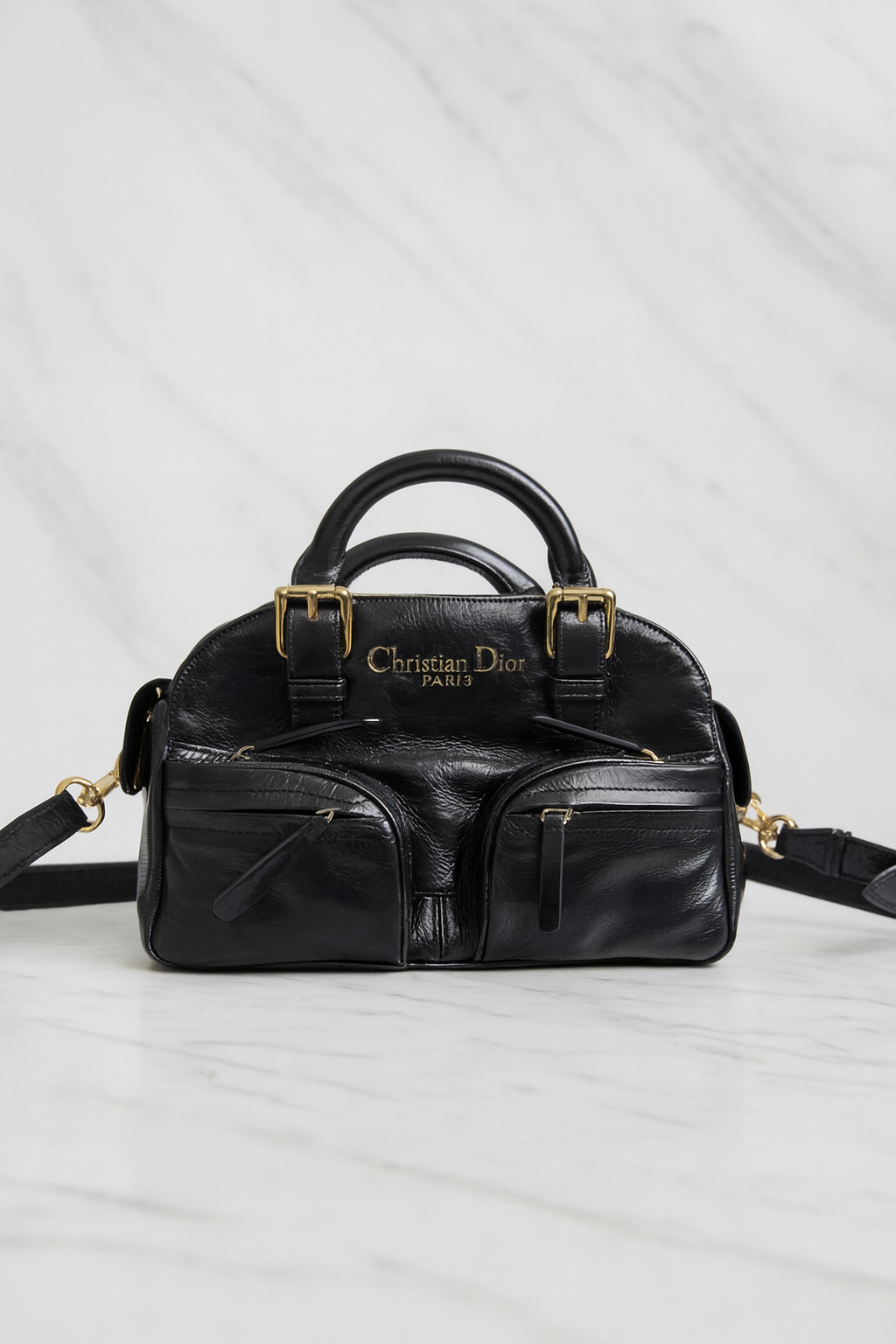 Dior Grand Tour Bowling Bag Black Crinkled