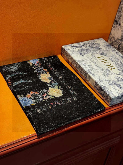 Dior Jardin d’Hiver Embroidered Silk & Wool Scarf