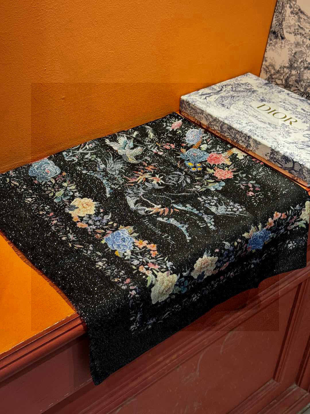 Dior Jardin d’Hiver Embroidered Silk & Wool Scarf
