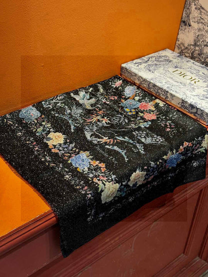 Dior Jardin d’Hiver Embroidered Silk & Wool Scarf