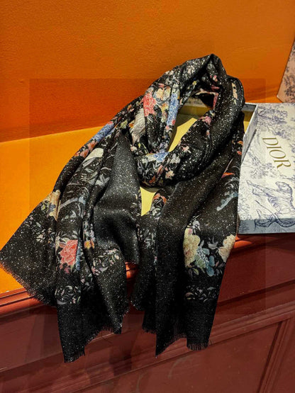 Dior Jardin d’Hiver Embroidered Silk & Wool Scarf