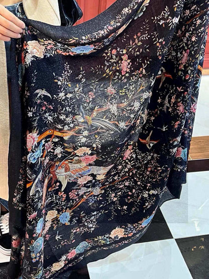 Dior Jardin d’Hiver Embroidered Silk & Wool Scarf