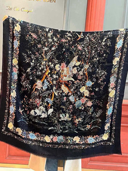 Dior Jardin d’Hiver Embroidered Silk & Wool Scarf