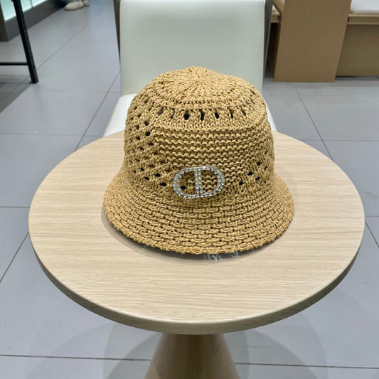 Dior Raffia Bucket Hat with Crystal ‘CD’ Logo