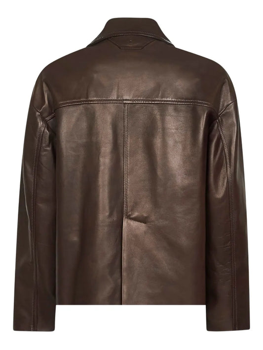 Dries Van Noten Metallic Brown Leather Jacket