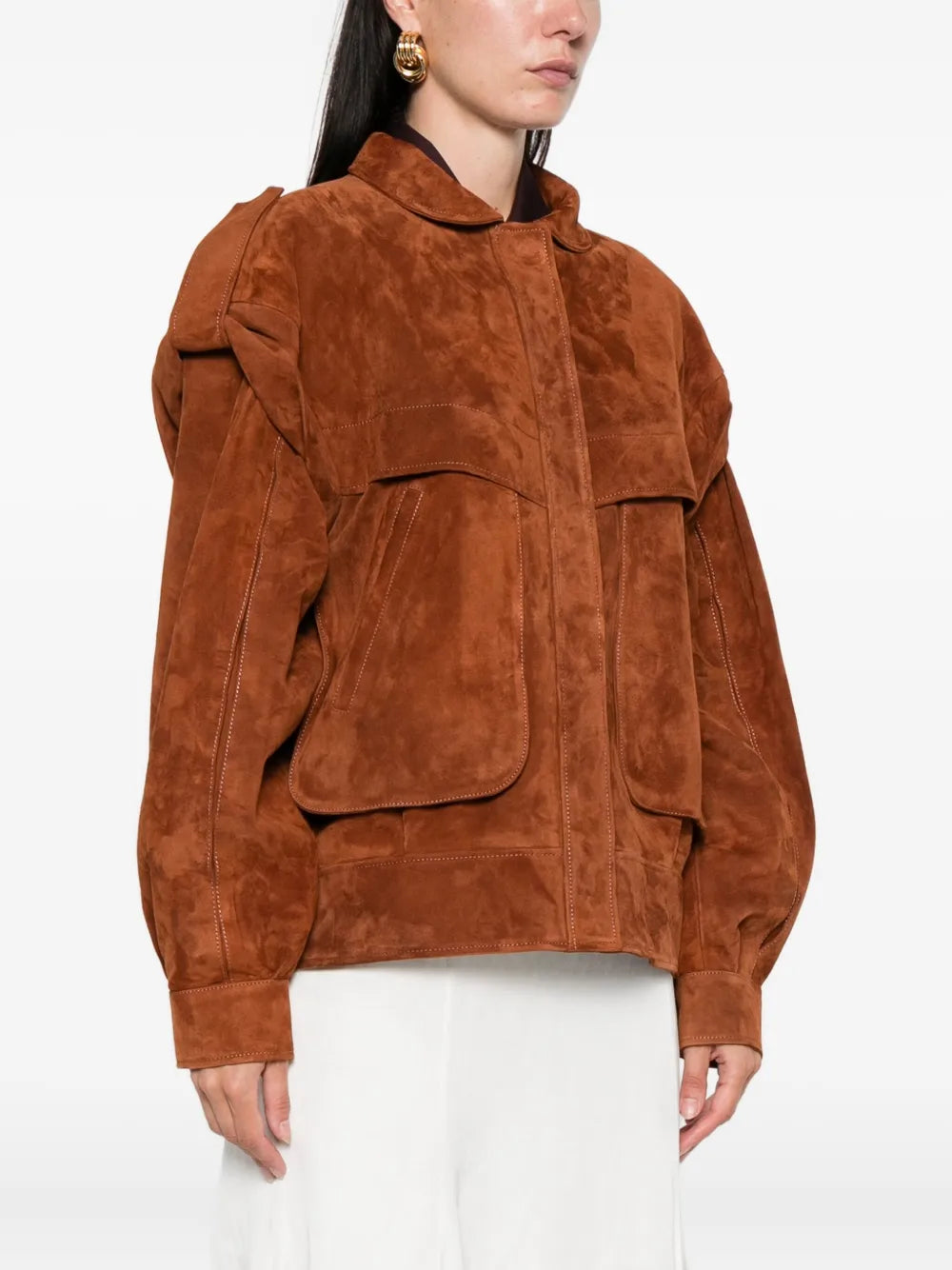 Ducie London Oversized Suede Jacket in Rust Brown