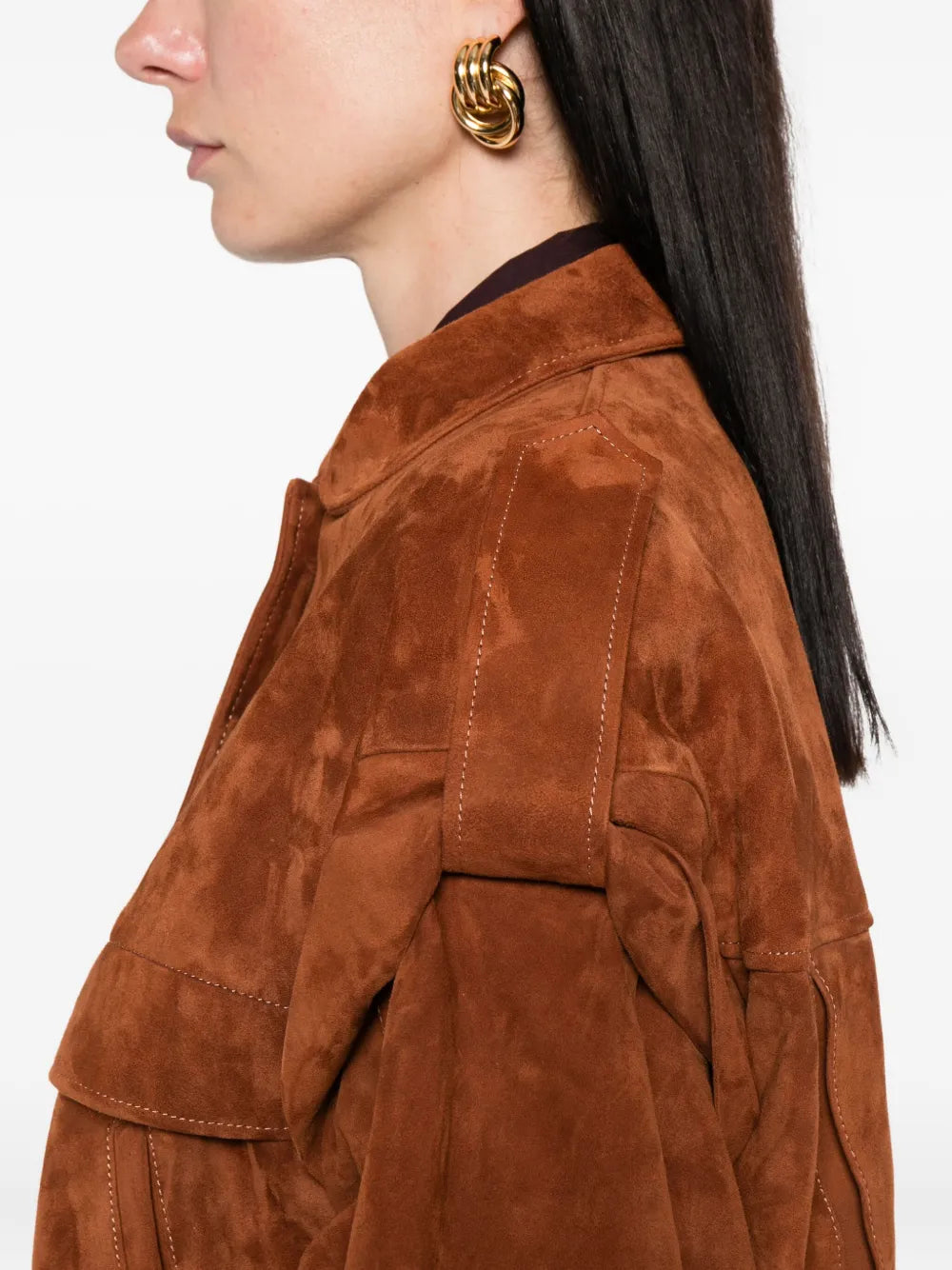 Ducie London Oversized Suede Jacket in Rust Brown