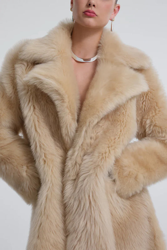 Evita Long Butter Faux Fur Coat