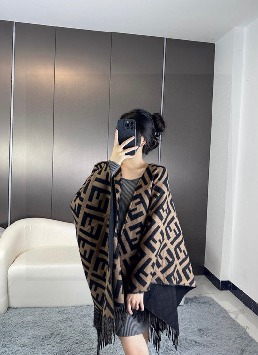 Fendi FF Motif Wool & Cashmere Poncho