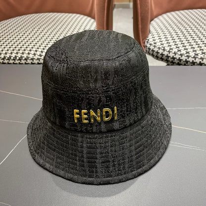Fendi Monogram Bucket Hat with Gold Logo