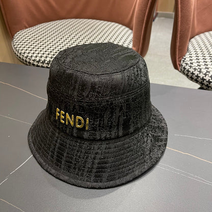 Fendi Monogram Bucket Hat with Gold Logo