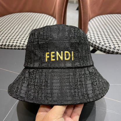 Fendi Monogram Bucket Hat with Gold Logo