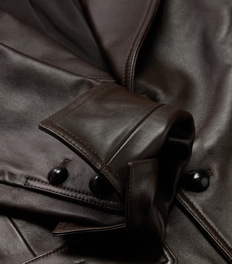 Frame Cropped Dark Brown Leather Jacket