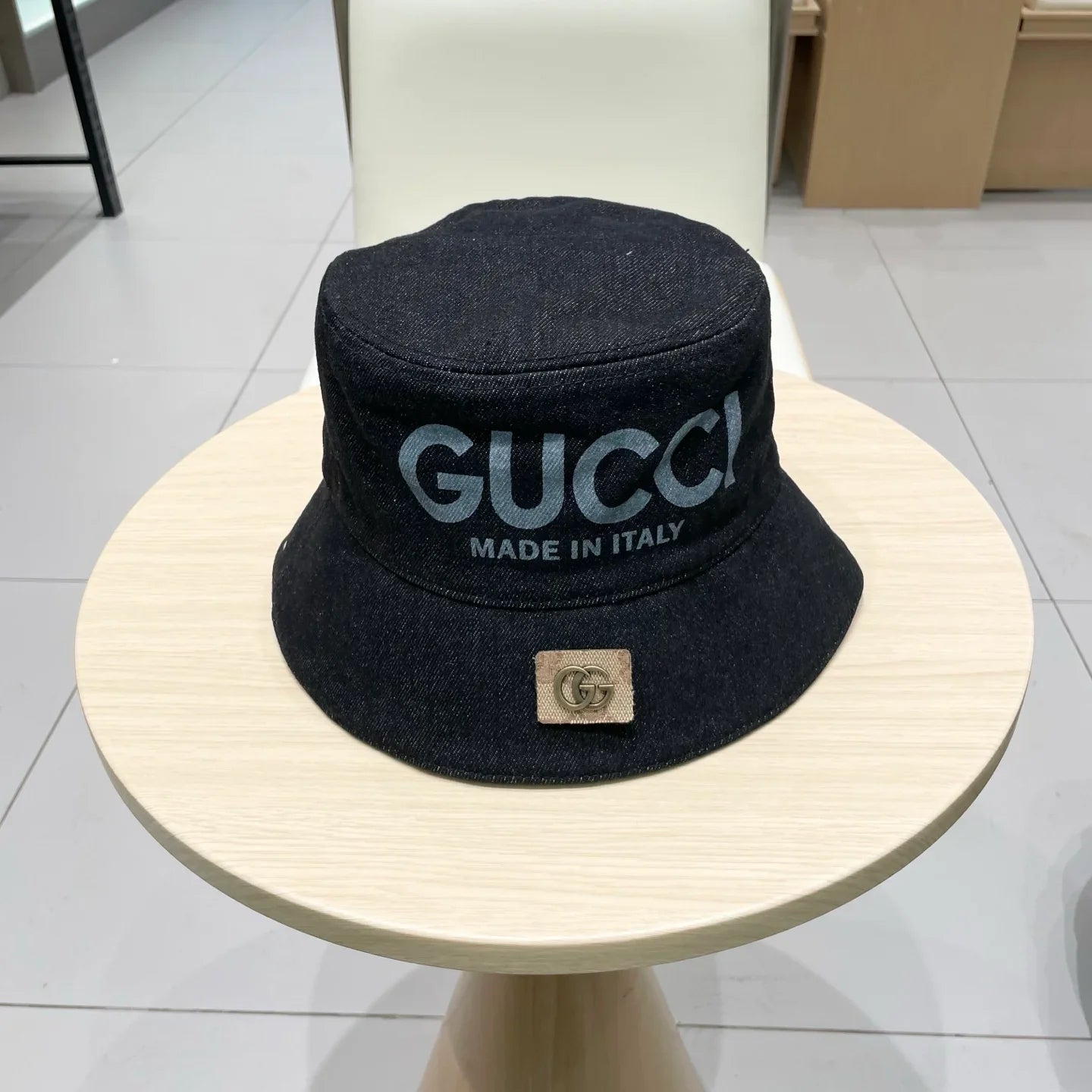 Gucci Denim Bucket Hat with Logo Print