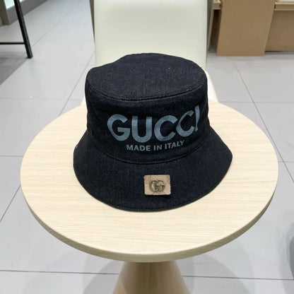 Gucci Denim Bucket Hat with Logo Print