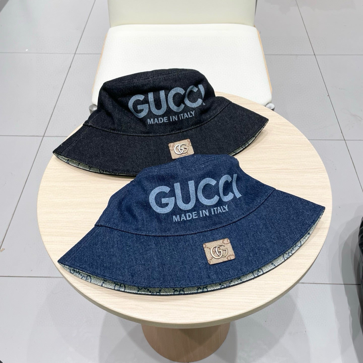 Gucci Denim Bucket Hat with Logo Print