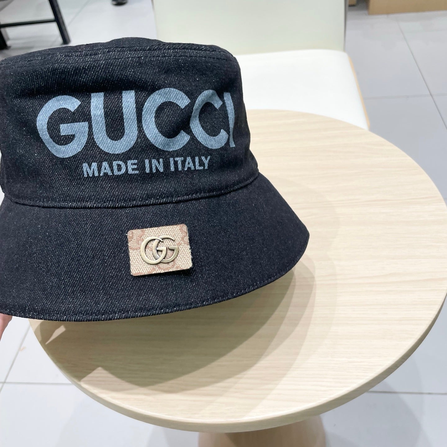 Gucci Denim Bucket Hat with Logo Print