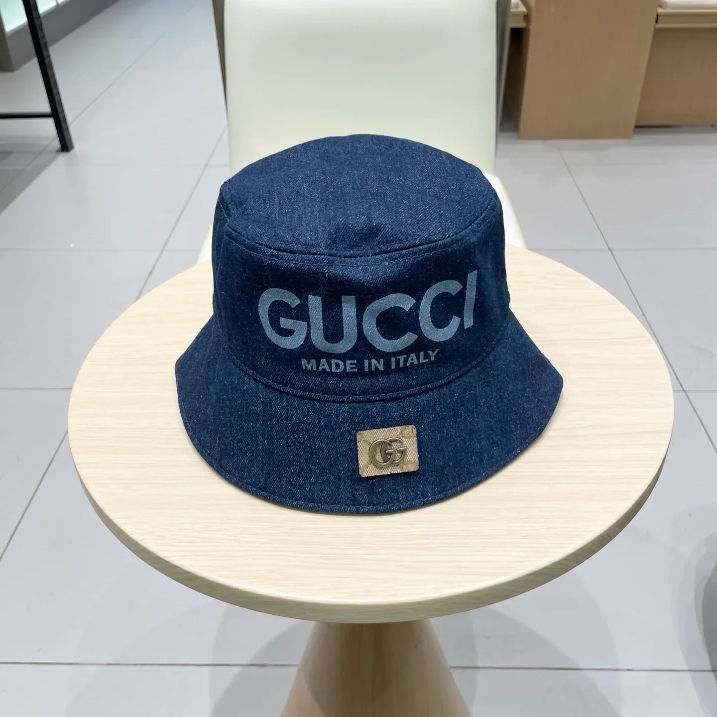 Gucci Denim Bucket Hat with Logo Print