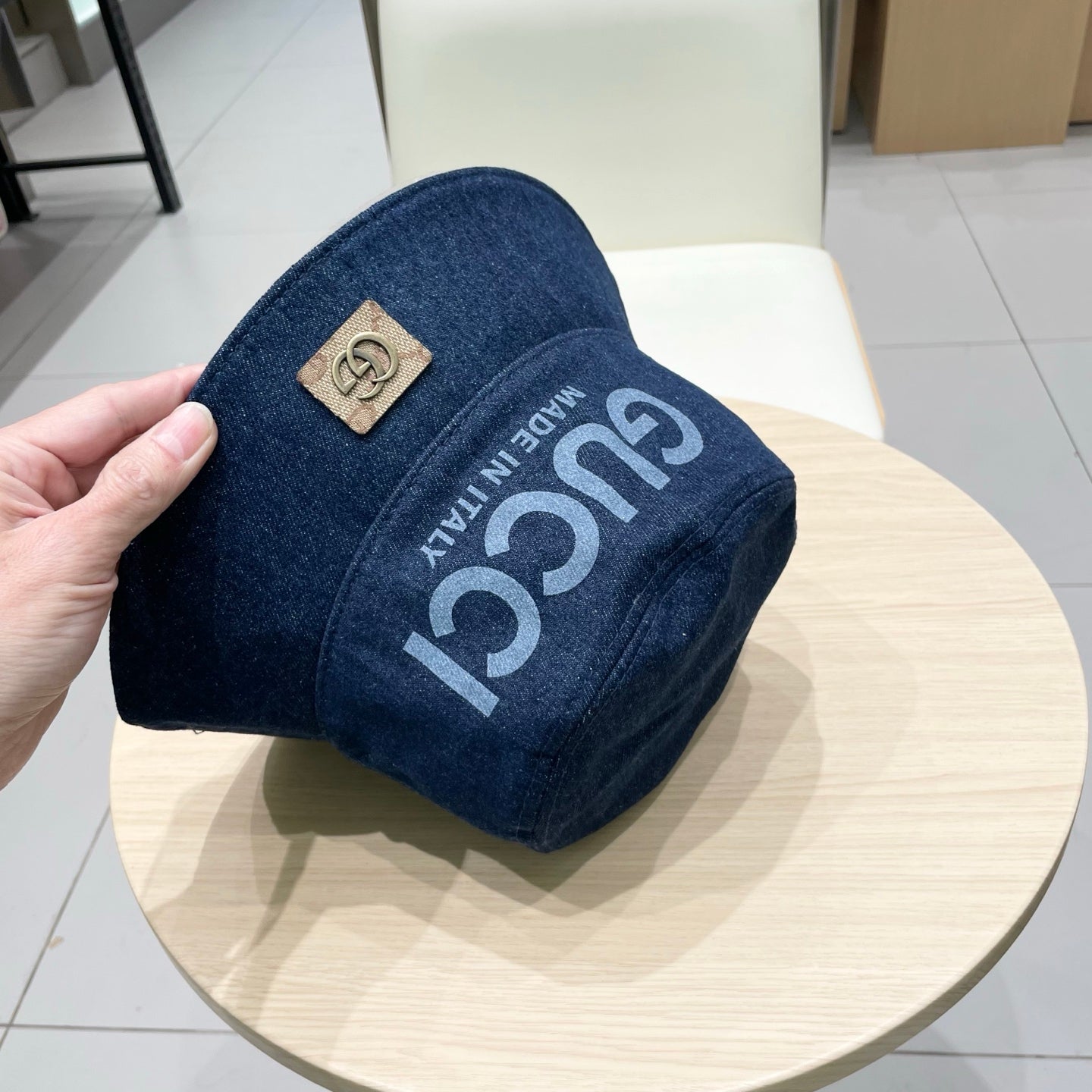 Gucci Denim Bucket Hat with Logo Print