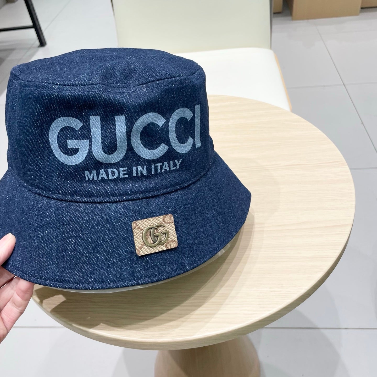 Gucci Denim Bucket Hat with Logo Print