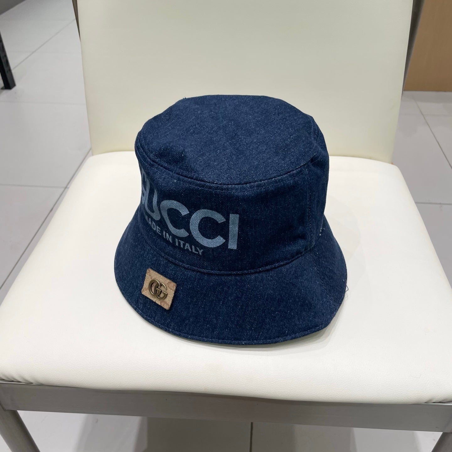 Gucci Denim Bucket Hat with Logo Print