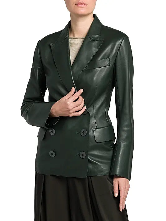 Giorgio Armani Forest Green Leather Blazer