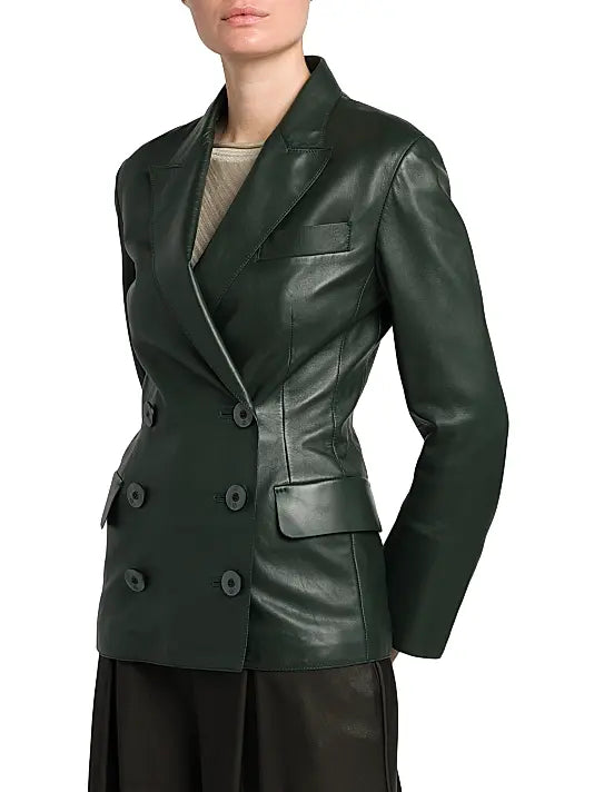 Giorgio Armani Forest Green Leather Blazer