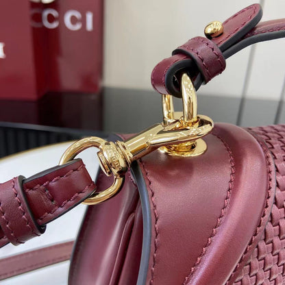 Gucci Blondie Top Handle Bag – Burgundy Woven Leather