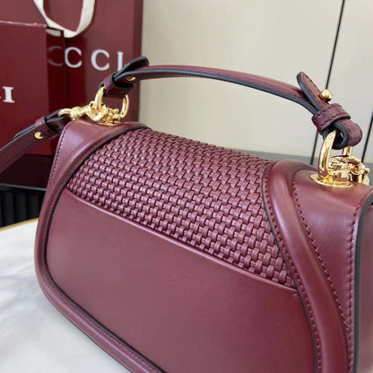 Gucci Blondie Top Handle Bag – Burgundy Woven Leather