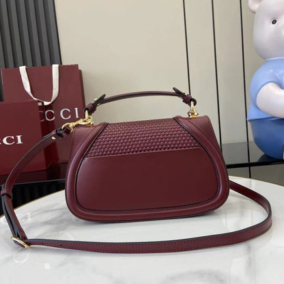 Gucci Blondie Top Handle Bag – Burgundy Woven Leather