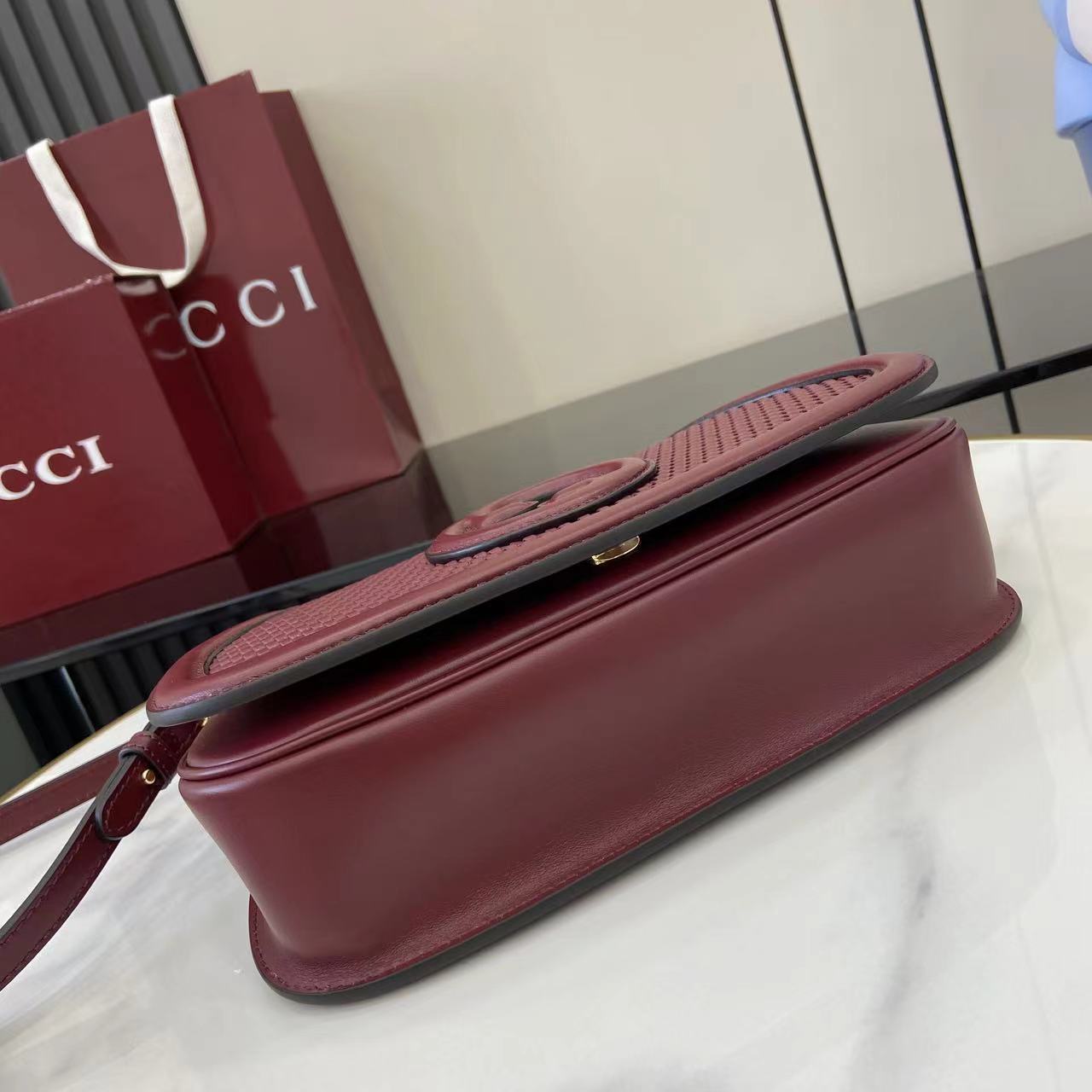 Gucci Blondie Top Handle Bag – Burgundy Woven Leather
