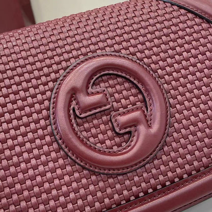 Gucci Blondie Top Handle Bag – Burgundy Woven Leather