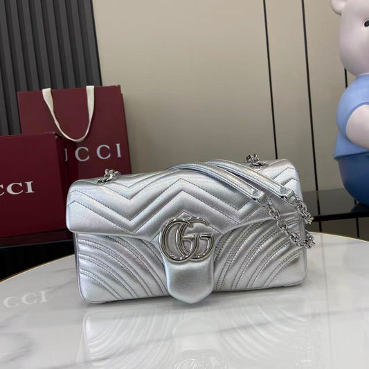 Gucci GG Marmont Small Shoulder Bag in Metallic Silver